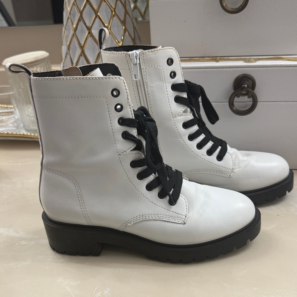 Steve Madden White Combat Boots with Black Laces